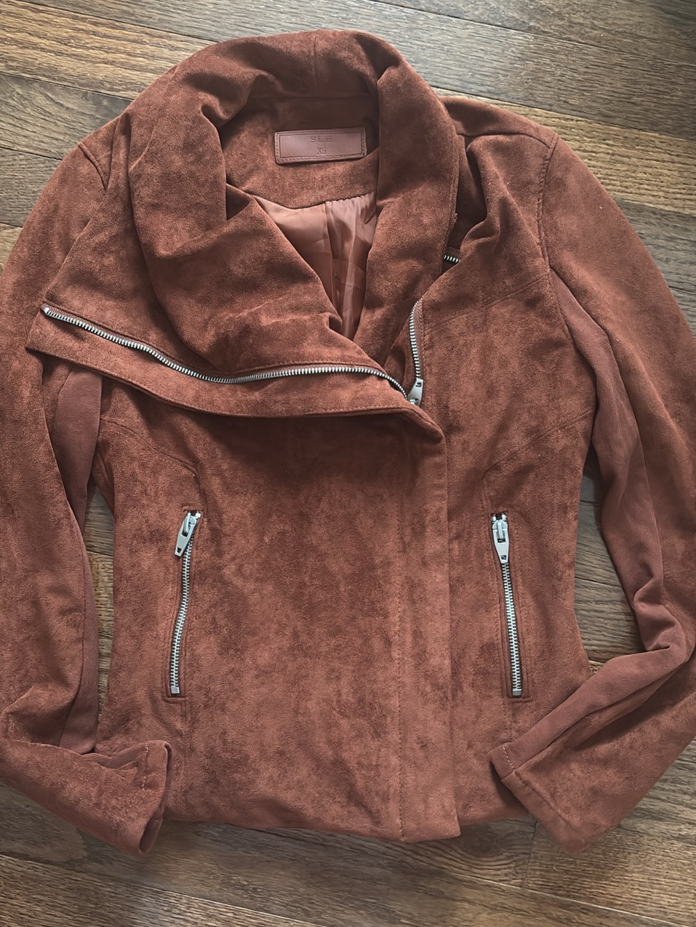 Women's Rust Suede Moto Jacket with Asymmetrical Zip